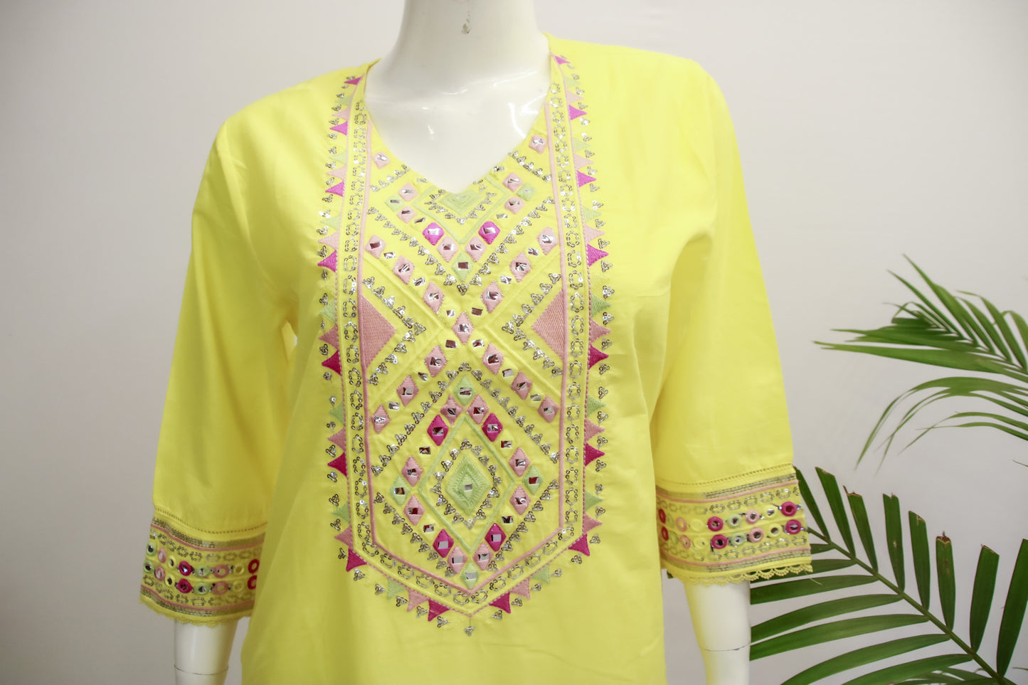 Cotton Light Yellow Dupatta Set