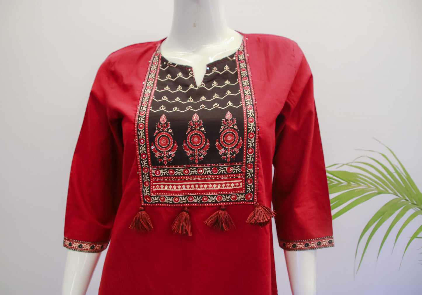 Cotton Maroon Dupatta Set