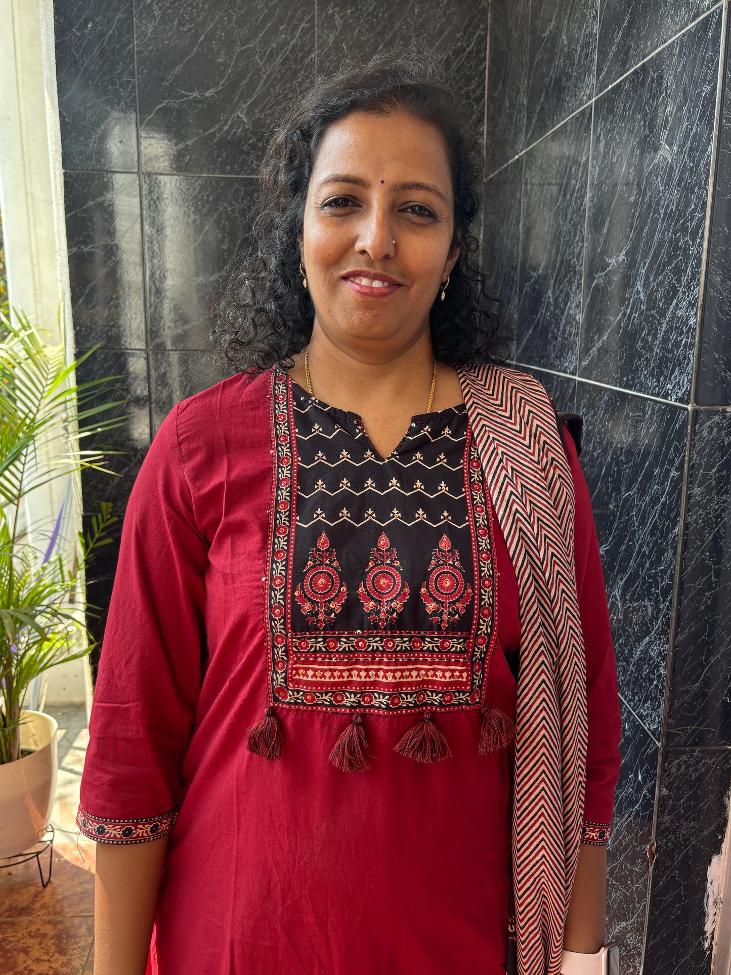 Cotton Maroon Dupatta Set