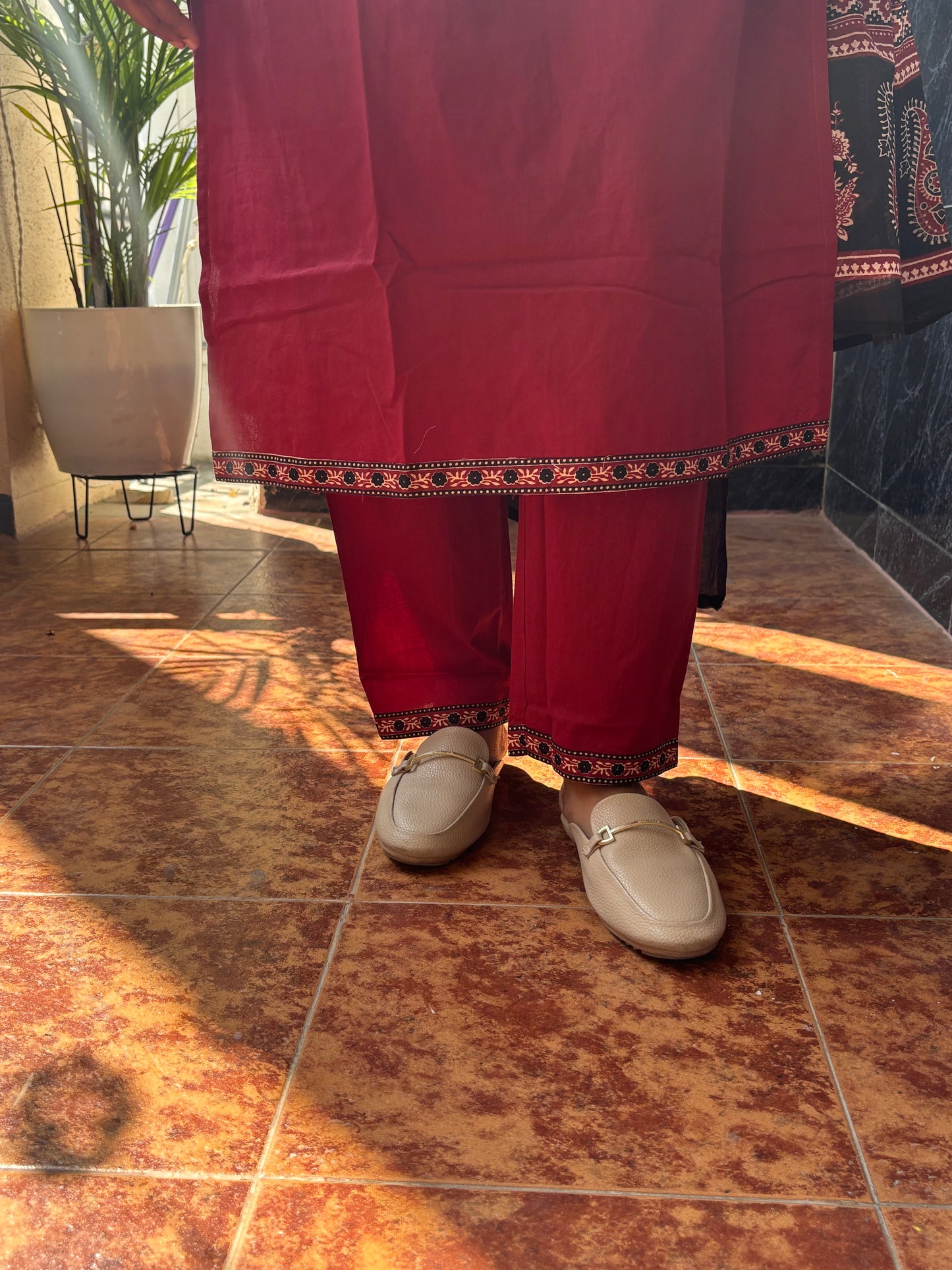 Cotton Maroon Dupatta Set