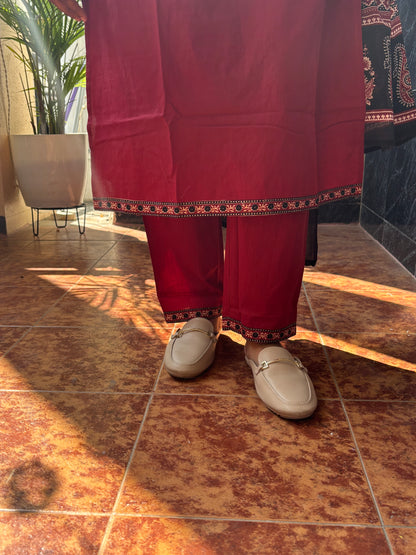 Cotton Maroon Dupatta Set