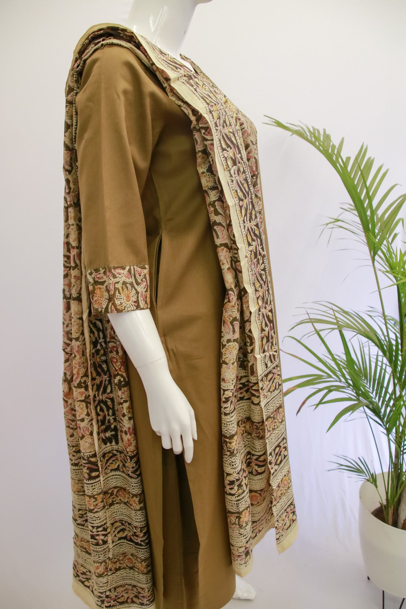 Cotton Mehndi Green Dupatta Set