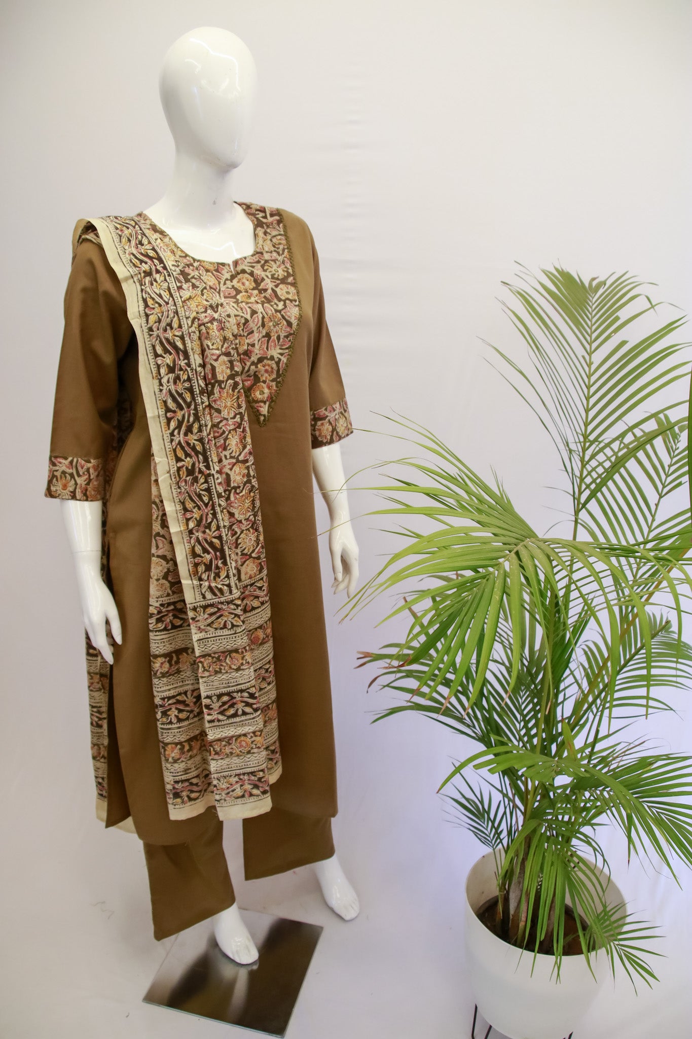 Cotton Mehndi Green Dupatta Set