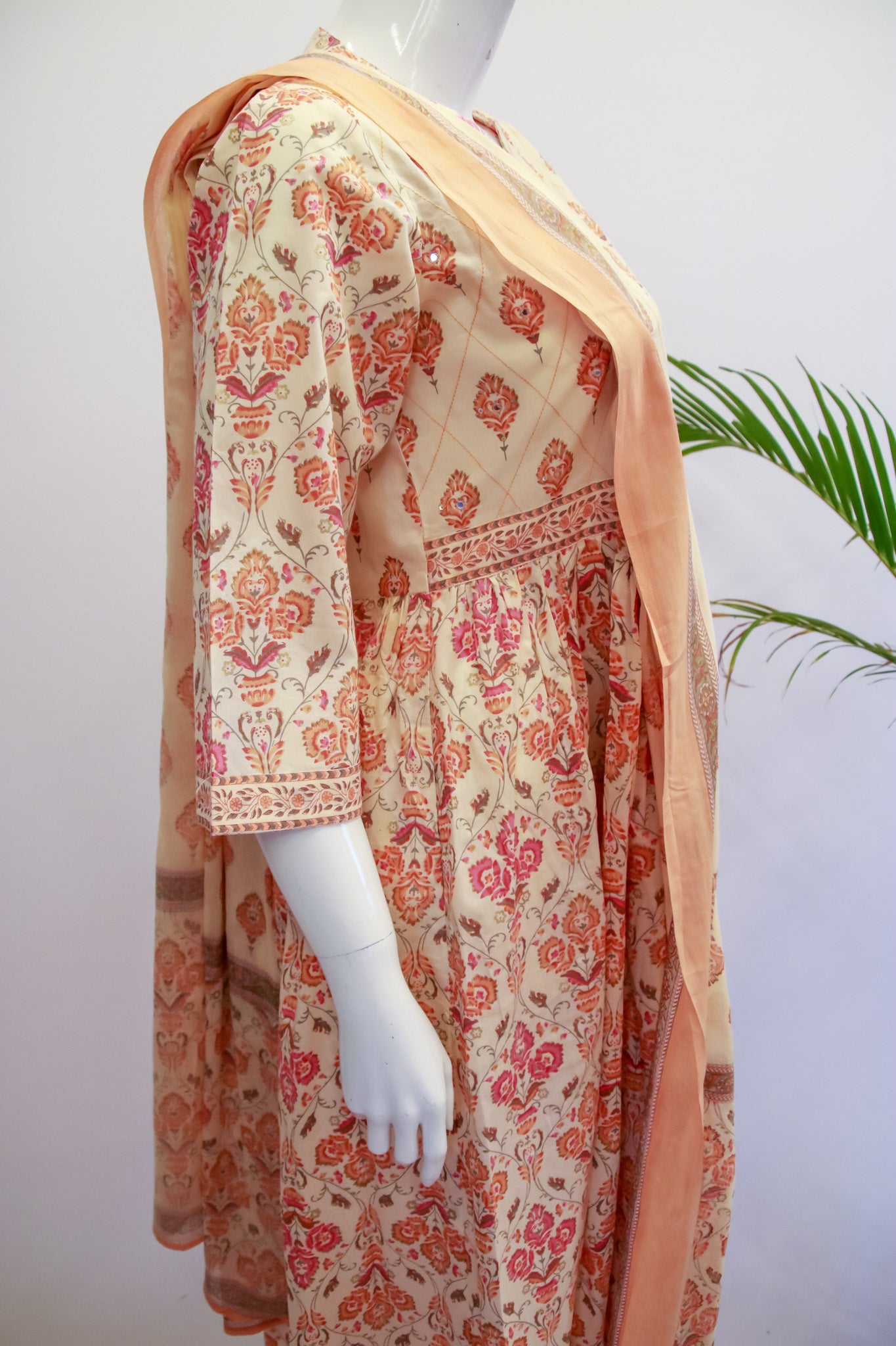 Cotton Orange Anarkali Dupatta Set