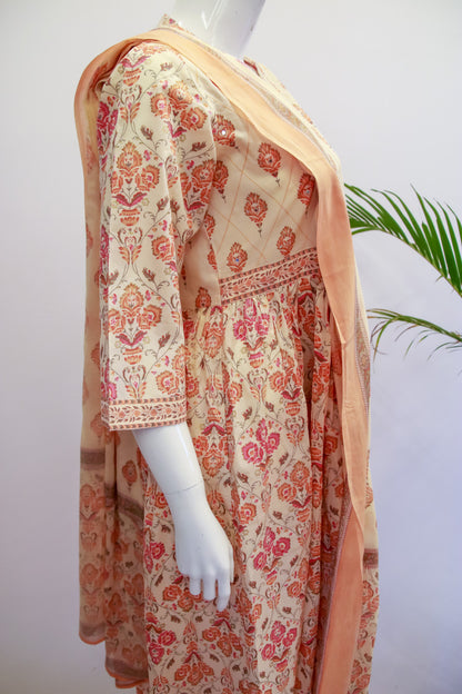 Cotton Orange Anarkali Dupatta Set