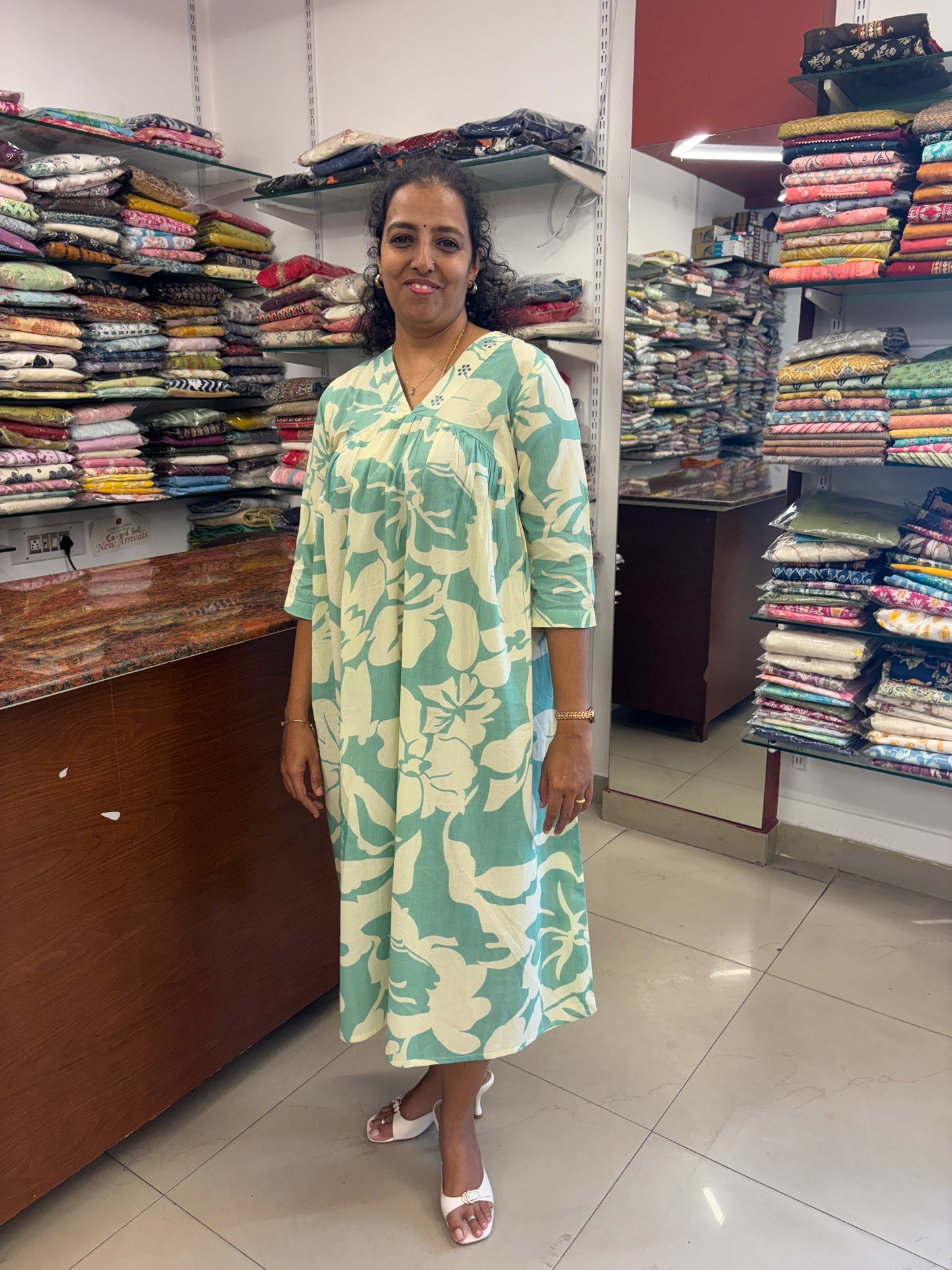 Cotton Pastel Green Floral Dress