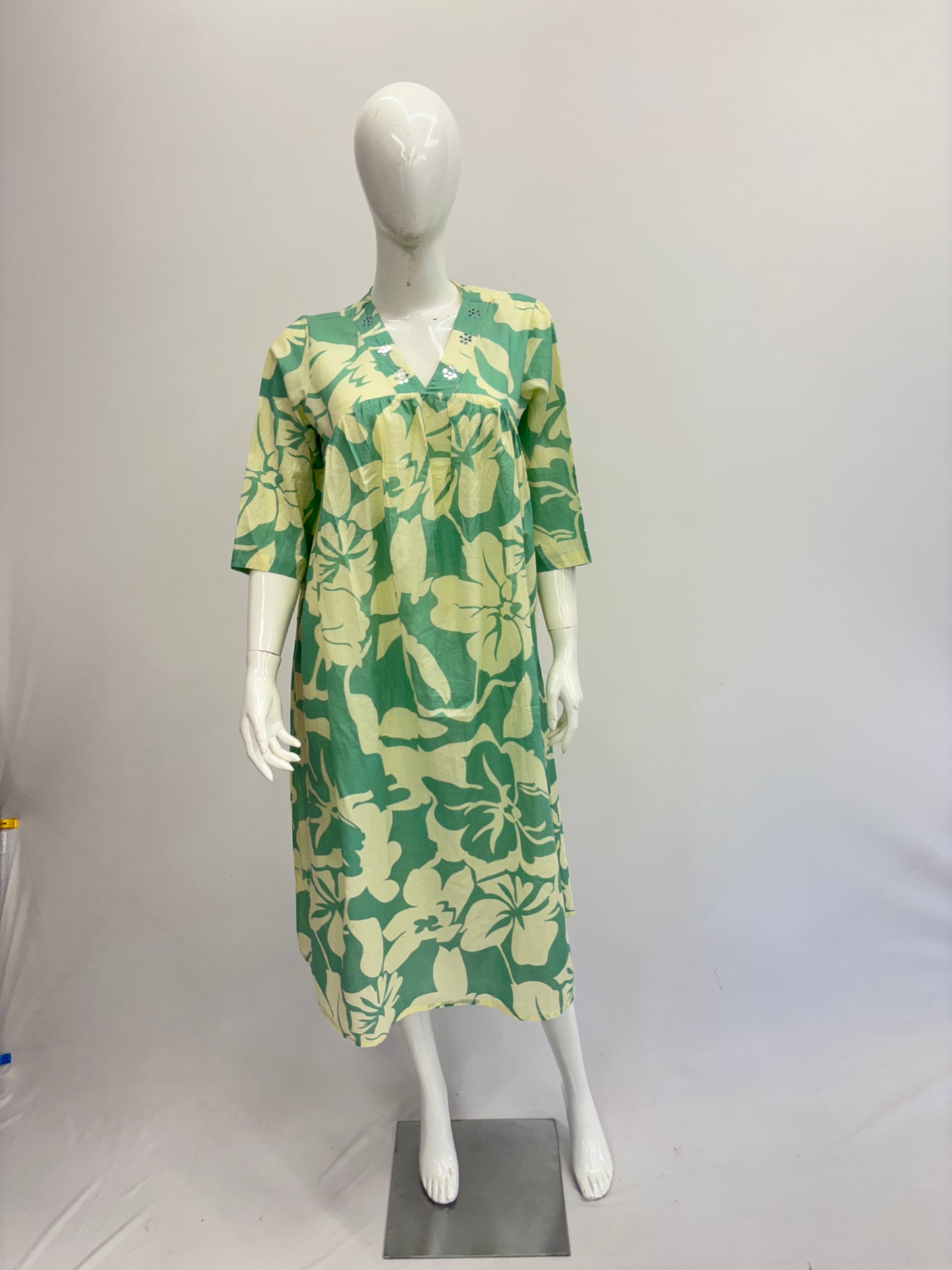 Cotton Pastel Green Floral Dress