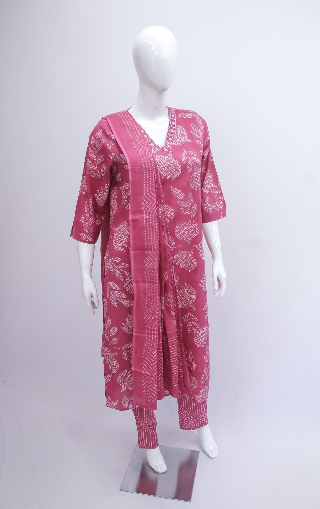 Cotton Pink Bandhini Dupatta Set