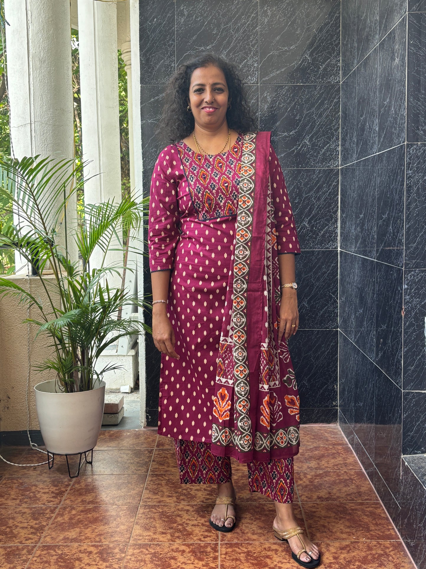 Cotton Pink Dupatta Set