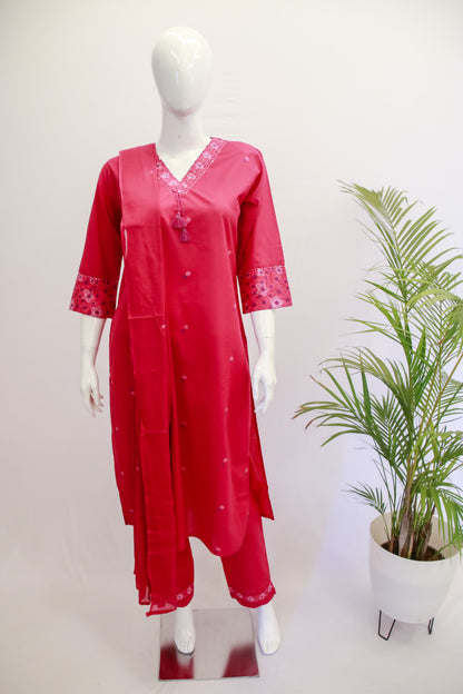 Cotton Pink Dupatta Set
