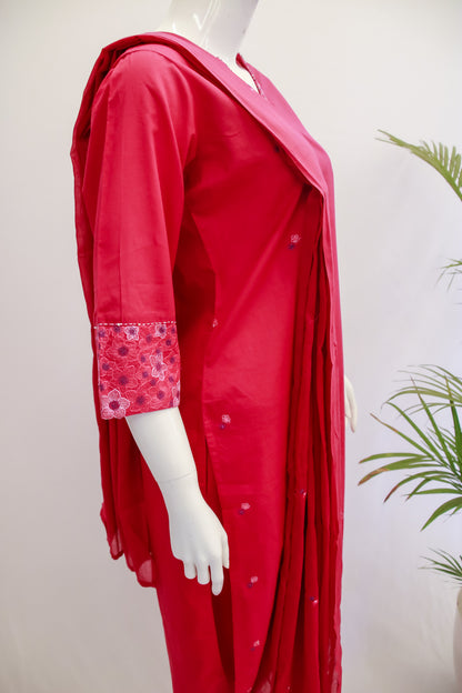 Cotton Pink Dupatta Set