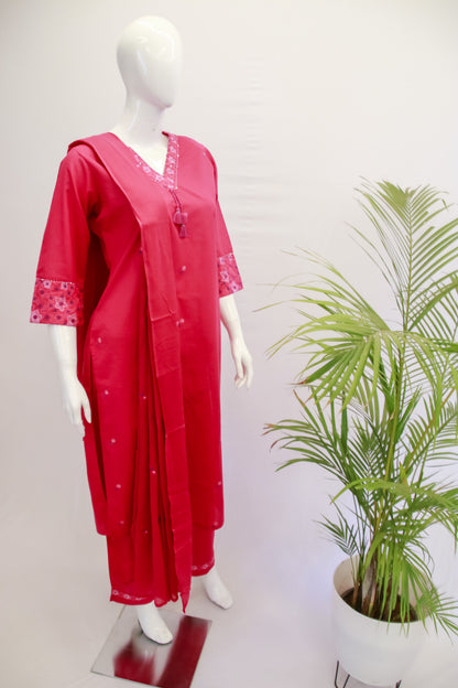 Cotton Pink Dupatta Set
