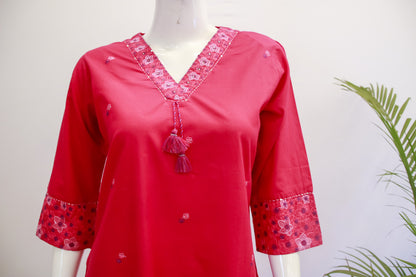 Cotton Pink Dupatta Set