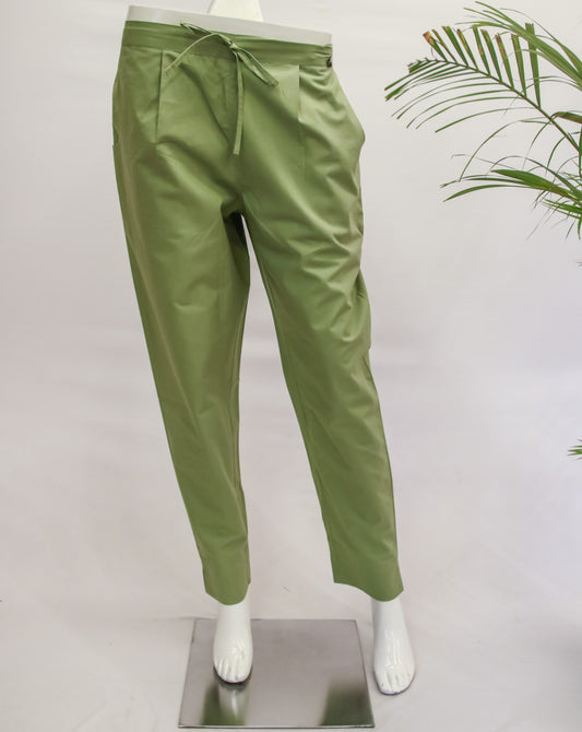 Cotton Green Straight Pant with Drawstring