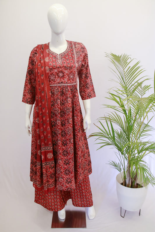 Premium Cotton Red Ajrakh Dupatta Set