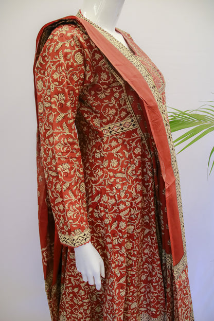 Cotton Rust Anarkali Dupatta Set