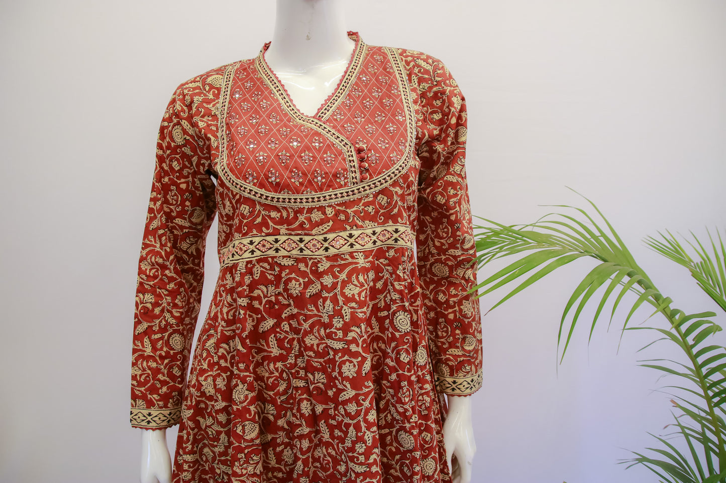 Cotton Rust Anarkali Dupatta Set