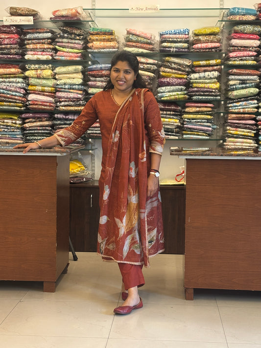 Rust Orange Cotton Dupatta Set with Floral Prints

Straight Cotton Kurta with Embroidery – Rust Orange

Rust Orange Cotton Suit with Floral Cotton Dupatta

Comfortable Cotton Straight Pants with Elastic Waist

Daily Wear Rust Orange Cotton Suit for Women