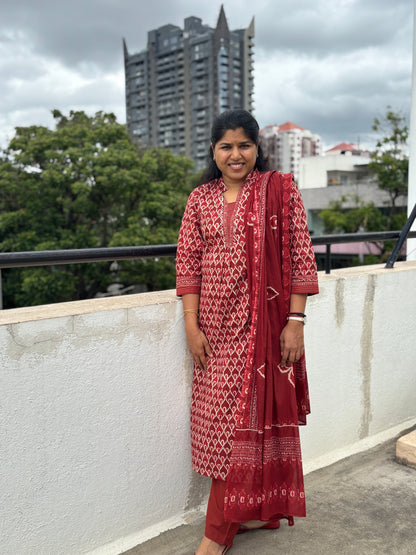Rust Orange Cotton Dupatta Set with Geometrical Prints

Straight Cotton Kurta with Collar Neck & Sequin Work

Rust Orange Cotton Straight Pants with Elastic Waist

Cotton Dupatta with Geometrical Print – Rust Orange Suit

Comfortable Rust Orange Cotton Suit Set with Pocket