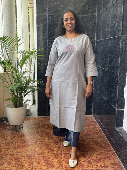 Cotton Grey & Blue Top Pant Set