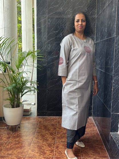 Cotton Grey & Blue Top Pant Set