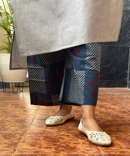 Cotton Grey & Blue Top Pant Set