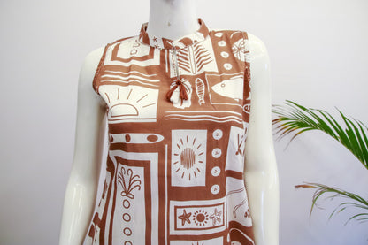 Cotton Sleeveless White & Brown Top and Pant Set