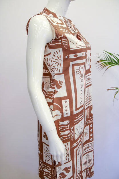 Cotton Sleeveless White & Brown Top and Pant Set