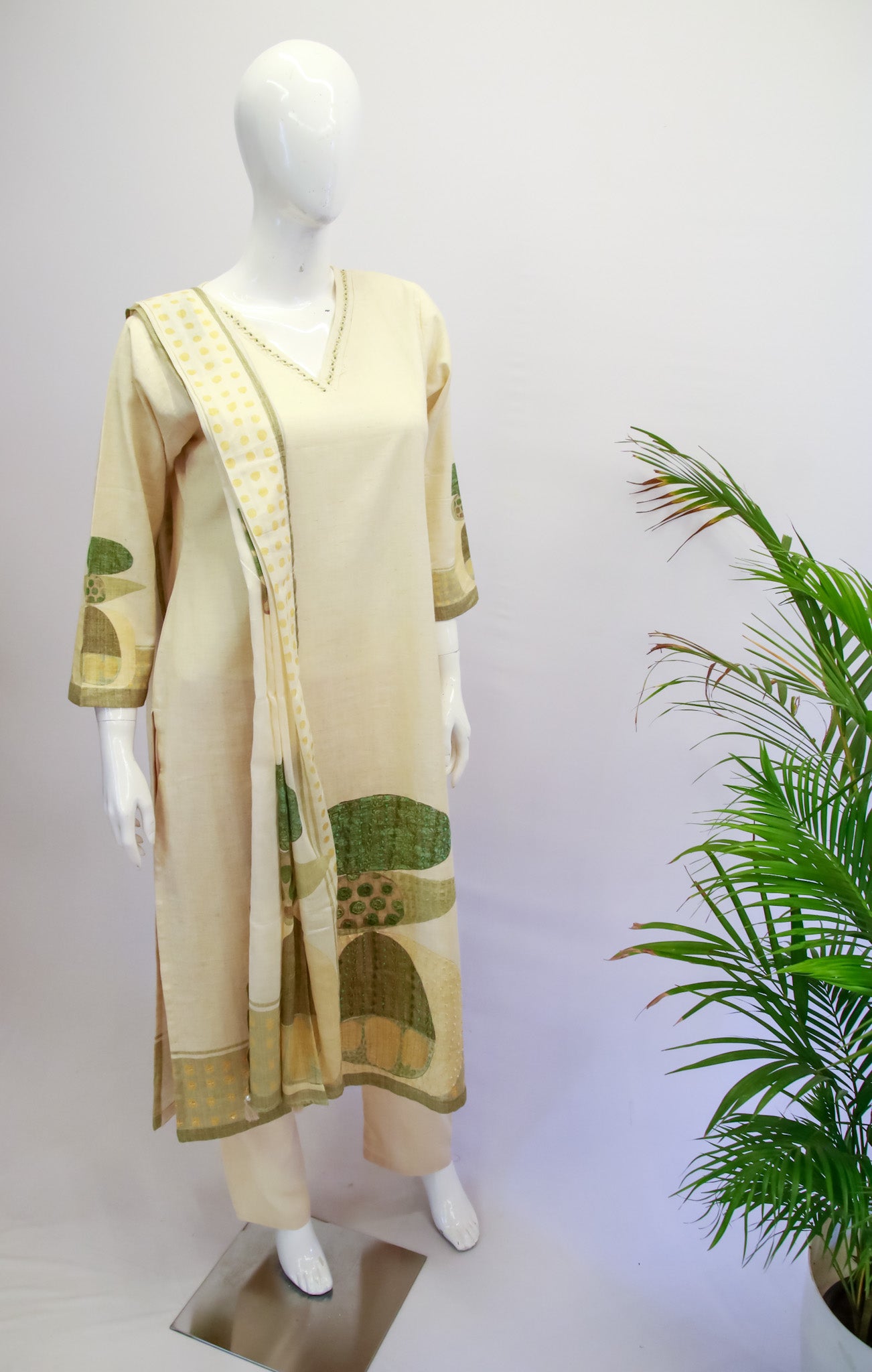 Cream Flex Cotton Dupatta set