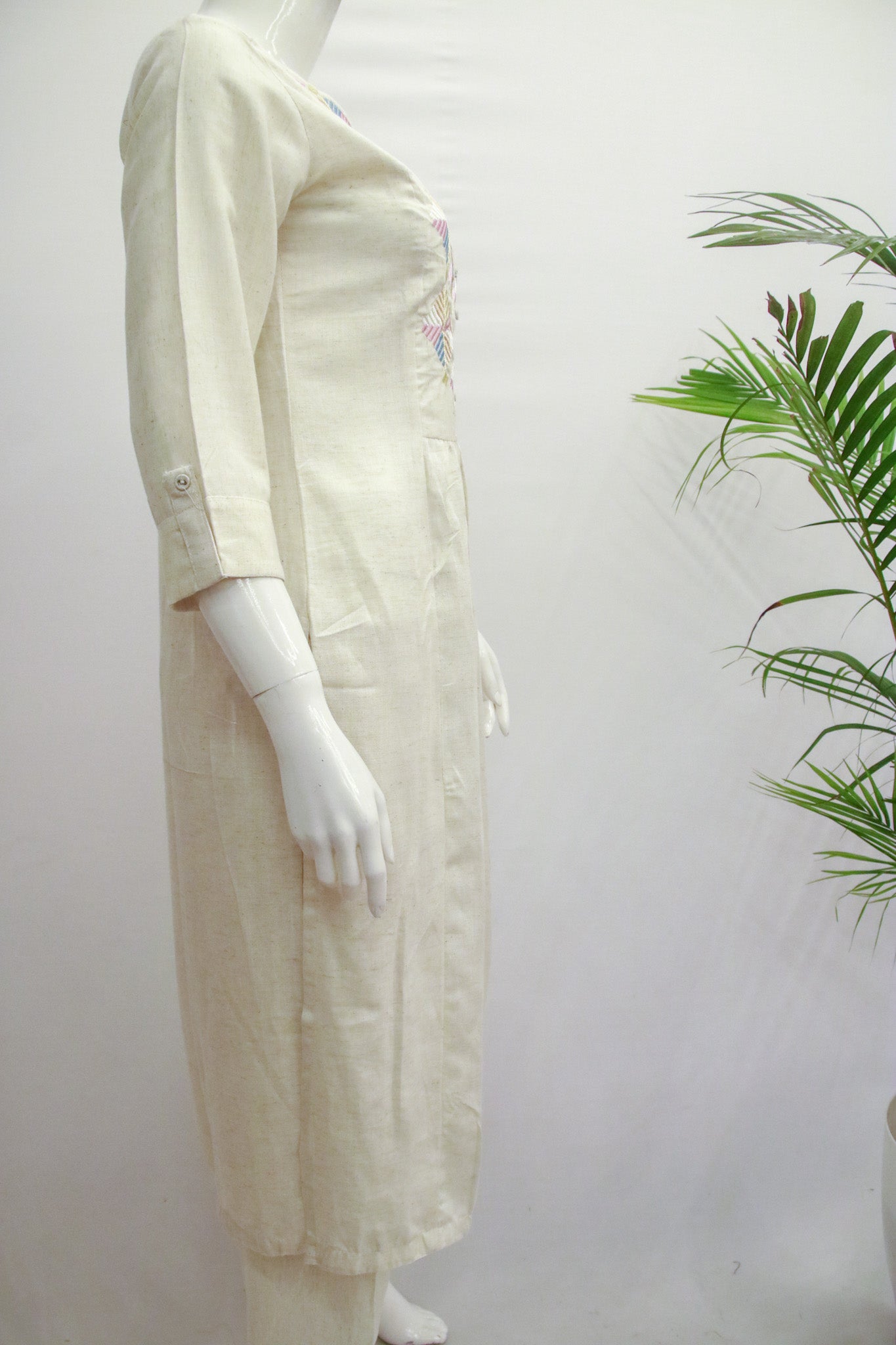 Cream Khadi Top and Pant Set
