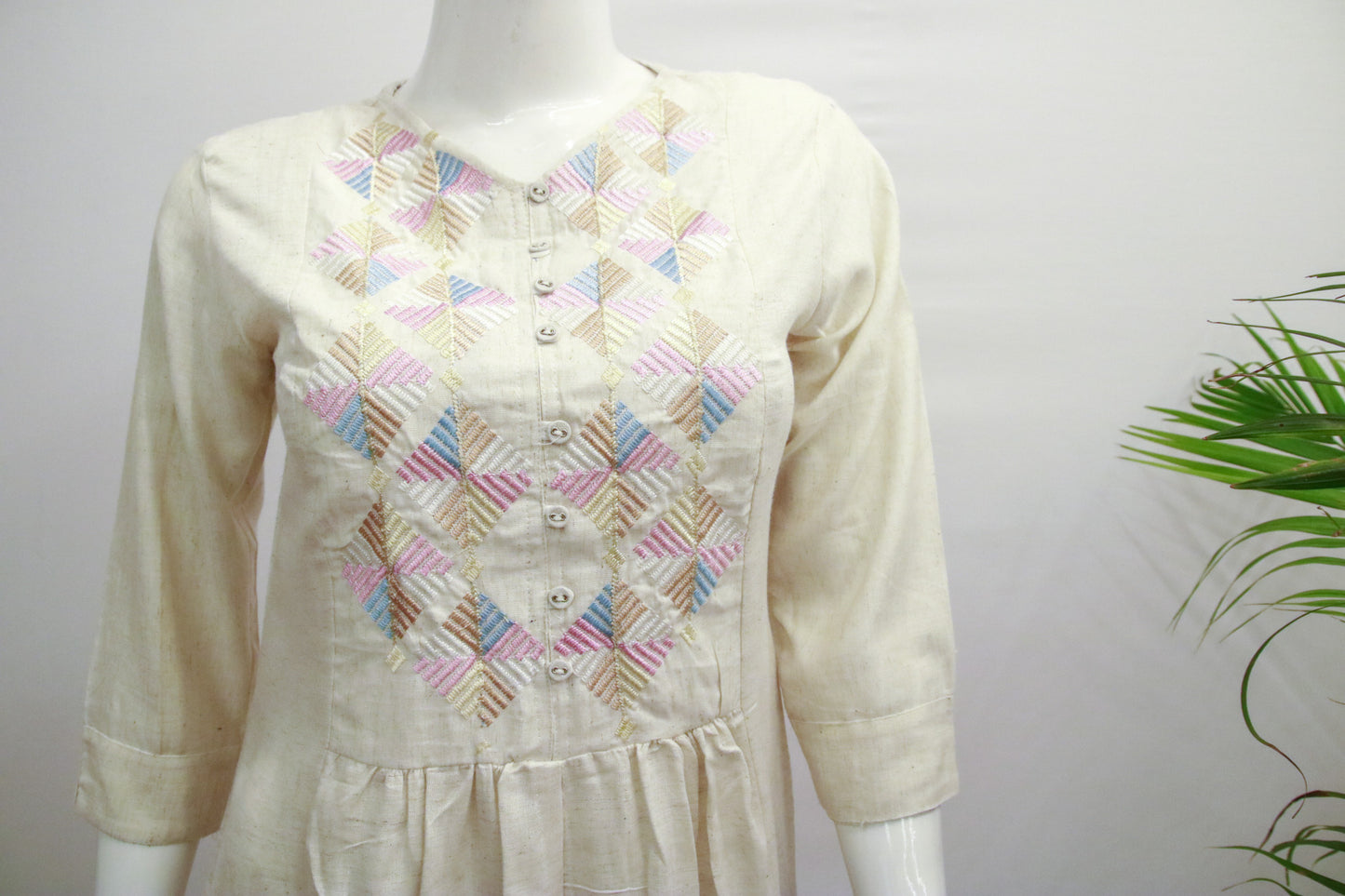 Cream Khadi Top and Pant Set