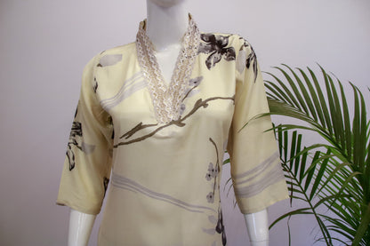 Cream Muslin Silk Top and Pant Set