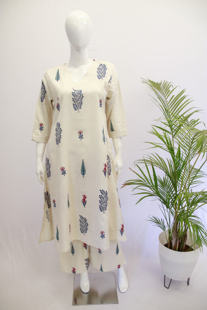 Cream and Blue Top and Pant