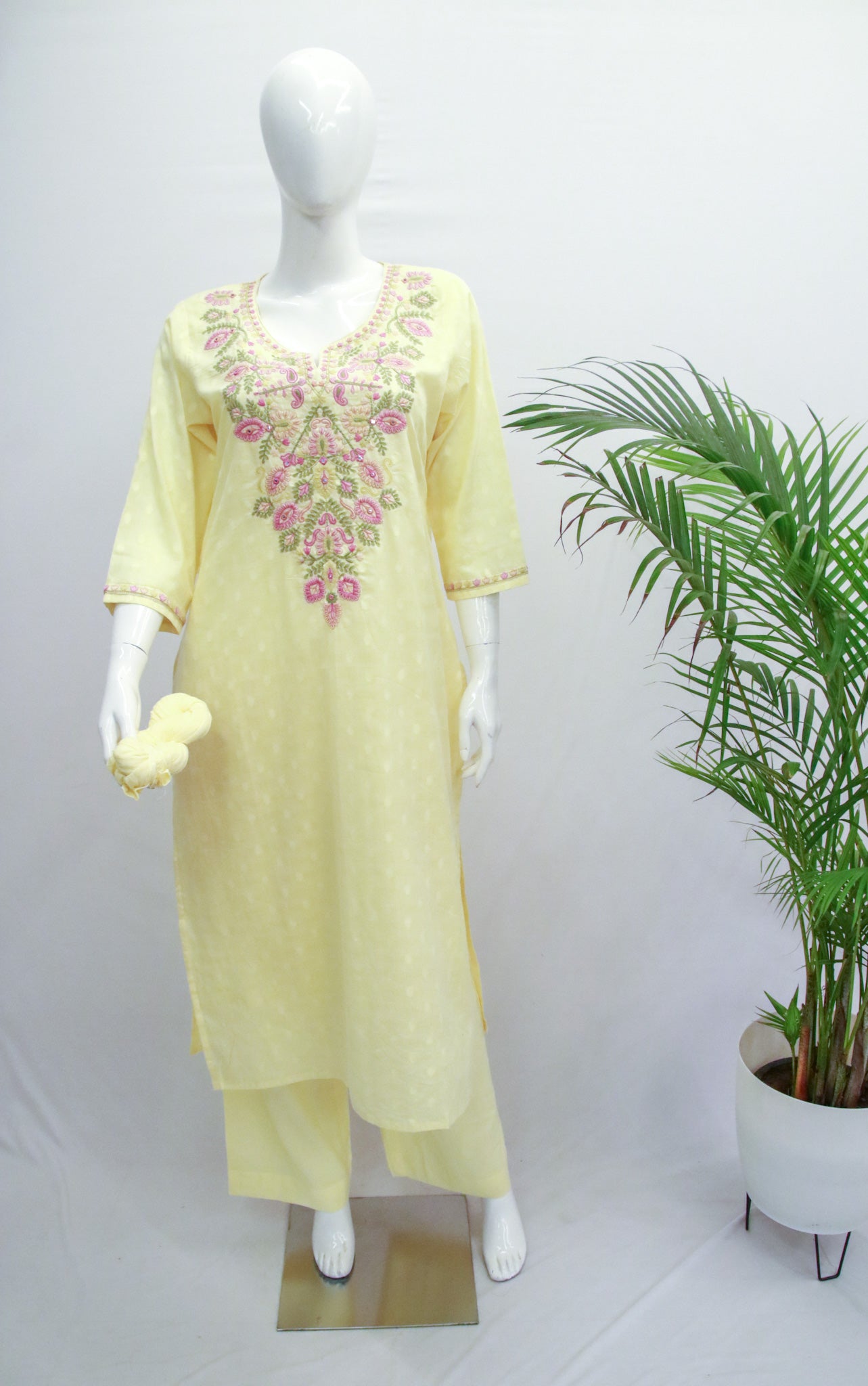 Dobby Cotton Yellow Dupatta Set