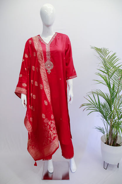 Dola Silk Red Dupatta Set
