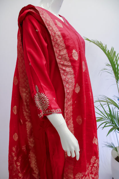 Dola Silk Red Dupatta Set