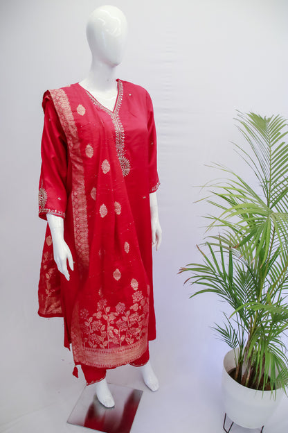 Dola Silk Red Dupatta Set