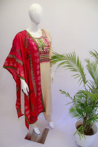 Dola Silk Cream Dupatta Set