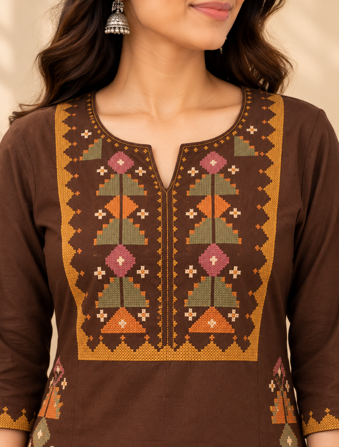 Brown Embroidered Kurta Pant Set with Dupatta