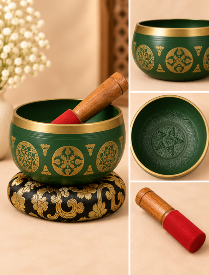 Green Engraved Singing Bowl with Wooden Mallet – 3.5 Inch