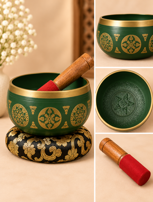 Green Engraved Singing Bowl with Wooden Mallet – 3.5 Inch
