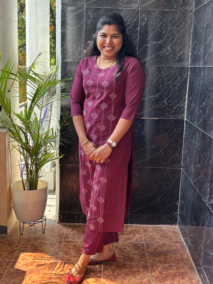 Flex Cotton Maroon Top and Pant Set