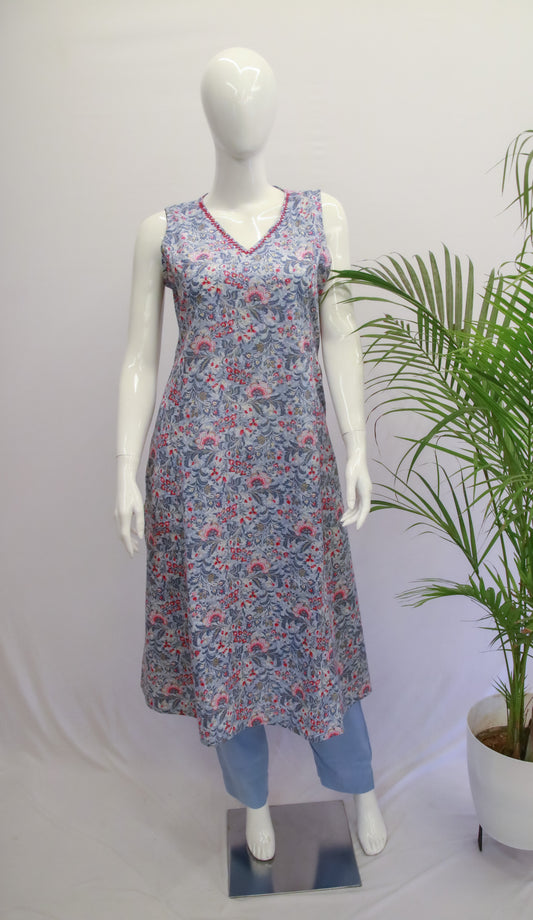 Cotton Blue Sleeveless Top and Pant