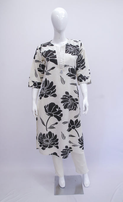 Flex Cream Black Kurta Pant Set