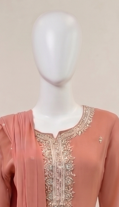 Peach Chiffon Dupatta Set