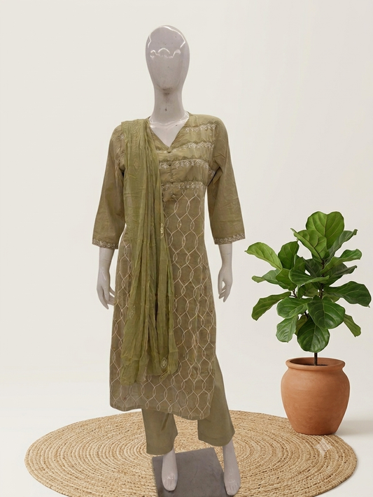 Mul Cotton Pista Green Dupatta Set