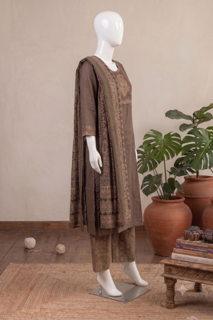 Cotton Brown Ajrakh Dupatta Set