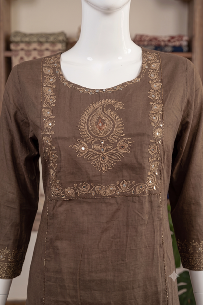 Cotton Brown Ajrakh Dupatta Set