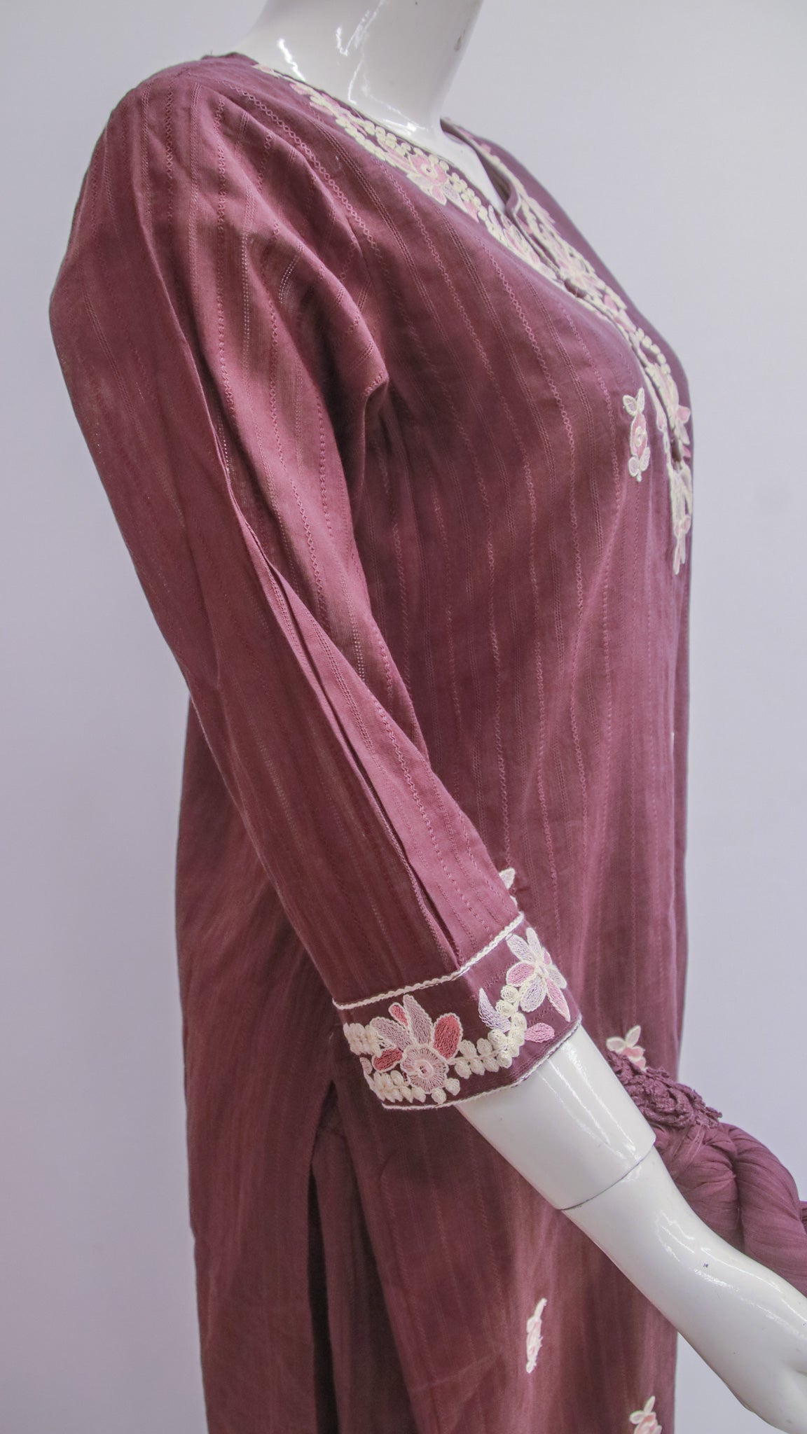 Wine Colored Cotton Dupatta Set