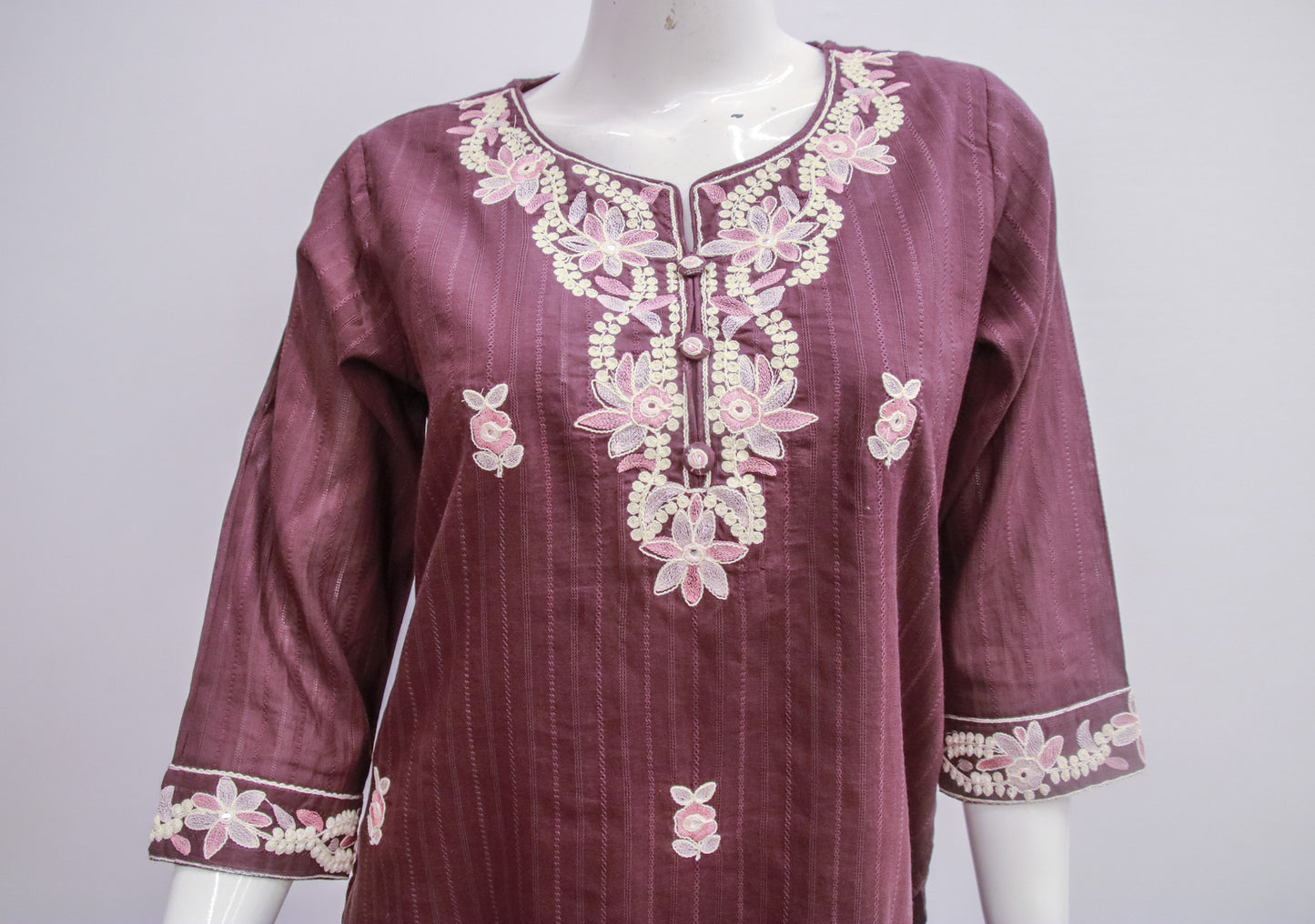 Wine Colored Cotton Dupatta Set